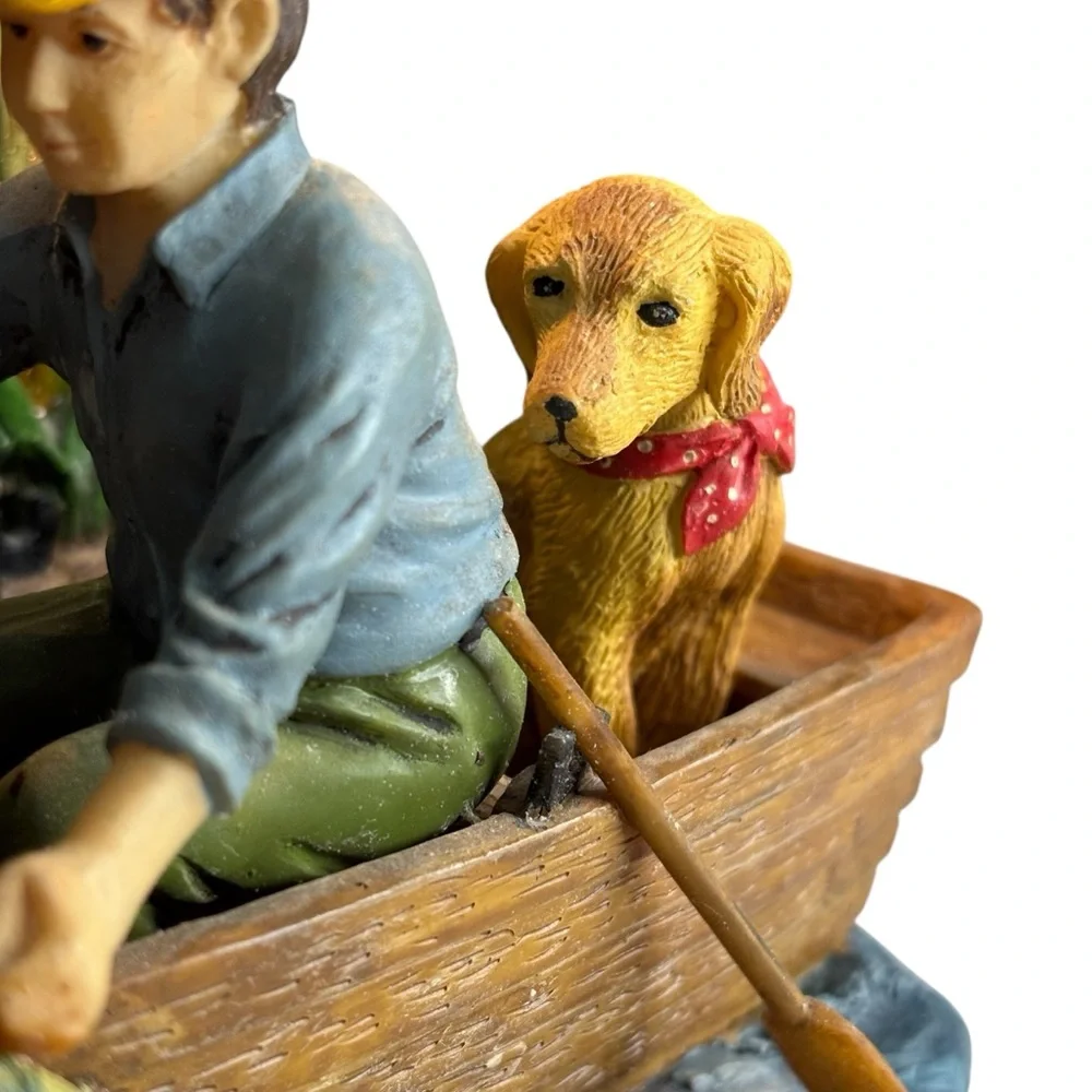 Vintage JSNY Decorative Fisherman Table Accent Lamp Night Light Row Boat Dog